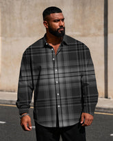 Big & Tall Men's Vintage England Plaid Colorblock Print Long Sleeve Shirt